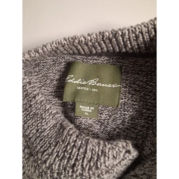Eddie Bauer Mens XL Fisherman Sweater 100% Cotton 2 Button Crew Neck Knit Grey - Picture 4 of 7